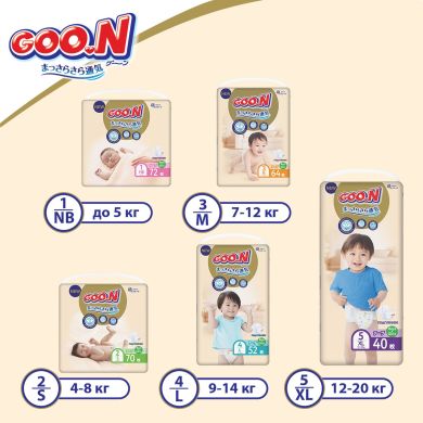 Підгузки японські Goo.N Premium Soft для дітей 12-20 кг (Розмір 5(Xl) на Липучках унісекс 40 Шт) 863226 4902011862263, XL