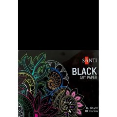 Бумага Santi для рисования черная, 10 листов, 150 г/м2, А4. 741151