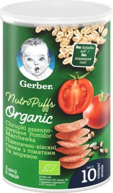 Пшенично-вівсяні снеки Gerber з томатами і морквою 35 г 12413181 7613037311433