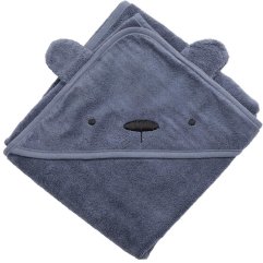 Махровое полотенце с капюшоном Sebra Медведь Майло 85х85 см, синий 101010003