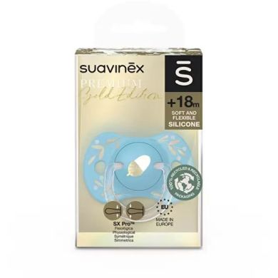 Пустушка фізіологічна, +18 місяців, Gold Edition/блакитна Suavinex 307862, Блакитний