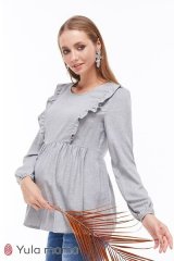 Блузка з рюшами для вагітних і годуючих Yula mama L сіра MARCELA