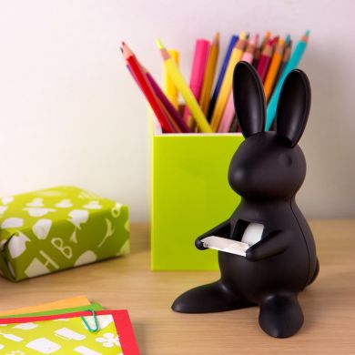 Диспенсер Qualy для скотча настільний Bunny 16,8 см, пластик, чорний QL10114-BK