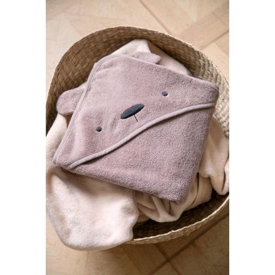 Махровое полотенце с капюшоном Sebra Медведь Майло 85х85 см, сельская слива 101020003