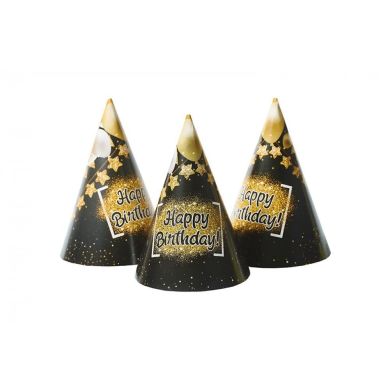 Ковпак святковий Happy Birthday black 15см 20шт/уп 7003-0002