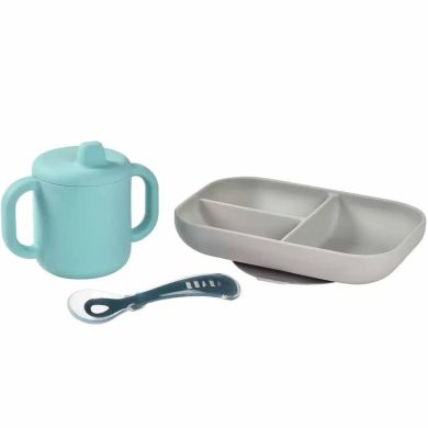 Набор силиконовой посуды (3 предмета) синий/серый Beaba 913526, Голубой