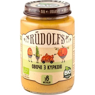 Овоще-мясное пюре Rudolfs Овощи с курицей с 8 месяцев 190 г 4751017940549
