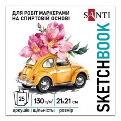 Скетчбук SANTI Blossom 210х210 мм, 25 листов, склейка, 130г/м2 743218