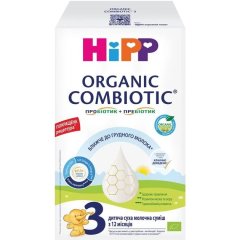Дитяча суха молочна суміш HiPP Organic Combiotic 3 з пробіотиками L.fermentum, пребіотиками GOS, Метафоліном для дітей з 12 місяців 500 г HiPP 9062300002413