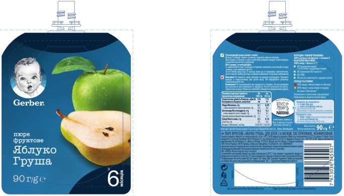 Фруктове пюре Gerber Яблуко-Груша з 6 місяців 90 г 12357925 7613036345507