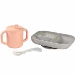 Набір силіконового посуду (3 предмета) рожевий/сірий Beaba 913527, Рожевий