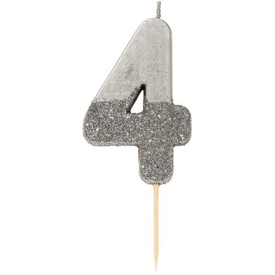 Свічка-номер 4, срібного кольору (1 шт) Talking Tables BDAY-CANDLE-SLV-4