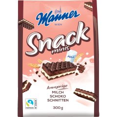 Вафлі Manner snack Minis з молочно-шоколадним кремом 300 г 9000331607719