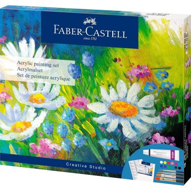 Фарби акрилові 12 кольорів Faber-Castell Creative Studio, з 4 пензликами та полотном,12 туб х 9 мл Faber-Castell 32662