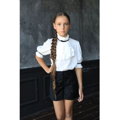 Блуза з бархатной лентой детская Miss DM белая 116 Ш-531006Б
