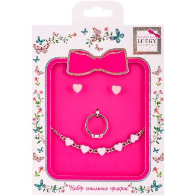 Набір Lukky Fashion Сердечка з намистом, сережками та каблучкою T24688