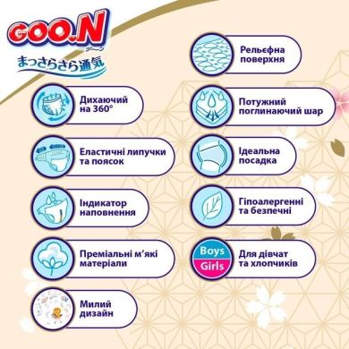 Подгузники GOO.N Premium Soft для детей 3-6 кг (размер 2(S), на липучках, унисекс, 70 шт) F1010101-153, S