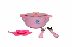 Набір дитячого посуду Babyhood 3 в 1 для годування рожевий BH-405P, Рожевий