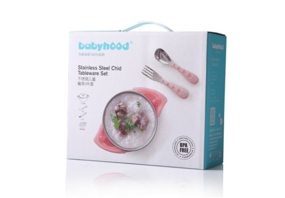 Набір дитячого посуду Babyhood 3 в 1 для годування рожевий BH-405P, Рожевий
