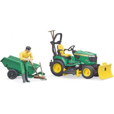 Набір іграшковий садовий трактор John Deere з причіпом та фігуркою садівника Bruder 62104