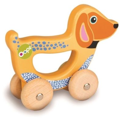 Деревянная развивающая игрушка-толкалка для детей 17008 Oops Dog 17008.22, Бежевый