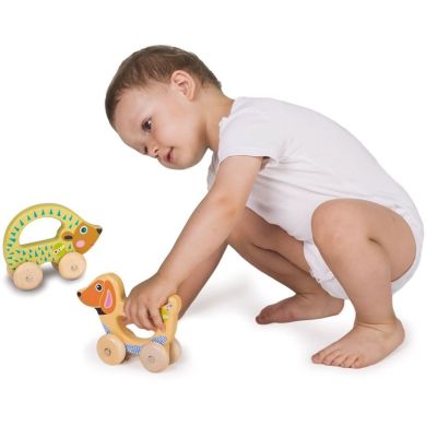 Дерев'яна розвиваюча іграшка-толкалка для дітей 17008 Oops Dog 17008.22, Бежевий