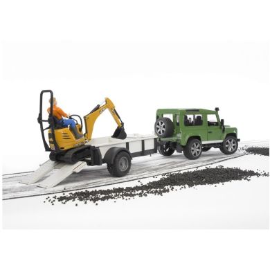 Набор игрушечных автомобилей Land Rover Defender с прицепом, микроэкскаватором JCB и фигуркой 02593.