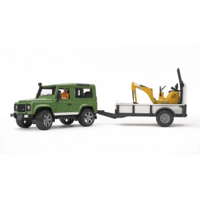 Набор игрушечных автомобилей Land Rover Defender с прицепом, микроэкскаватором JCB и фигуркой 02593.