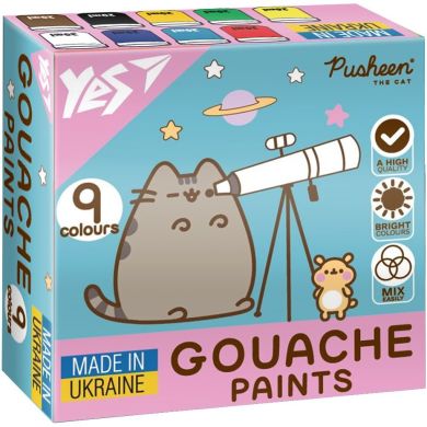 Фарби гуашеві Yes Pusheen 9 кольорів 20 мл 230401