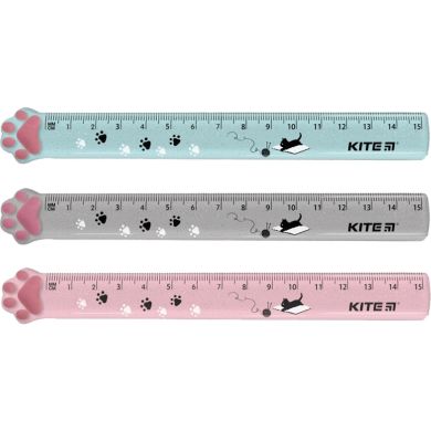 Лінійка пластикова з глітером, 15 см Paws KITE K23-020