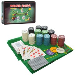 Настільна гра покер, 300 фішок (з номін.-5 видів, пласт.), 2 к. карт., сукно, кор. (мет.), 33-2 ББ A164