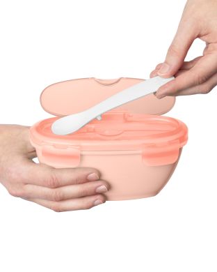 Дорожный набор для кормления Skip Hop Soft Coral контейнер и ложка коралловый 240 мл 252808, Розовый