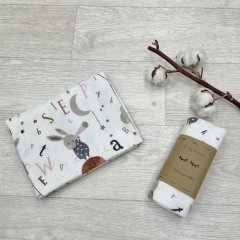 Пелюшка фланель Зайці на драбинці бежевий Msonya 466589, Бежевий, 100 х 80