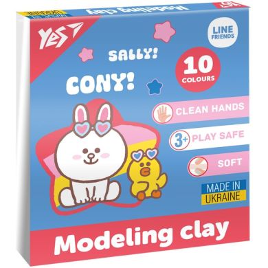 Пластилін Yes, 10 кольорів 200г Line Friends 540664