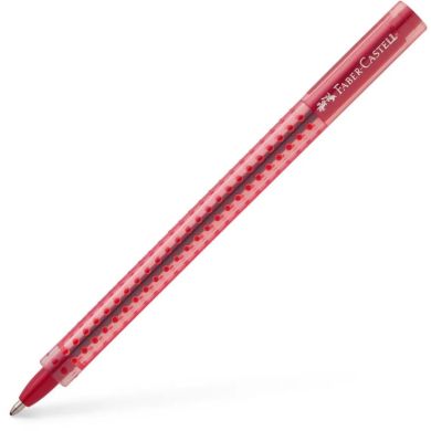 Ручка кулькова Faber-Castell Grip 2020 М червона 0.7 мм, тригранний прозорий корпус, 544521
