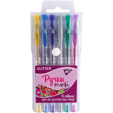 Ручки гелеві Glitter, набір 6 шт YES 411702