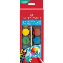 Акварельні фарби сухі Faber-Castell 12 кольорів (d = 24 мм) з пензликом 32297