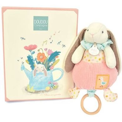 Мягкая игрушка-музыкальная с кольцом Зайка розовая, 20 см DouDou DC4210