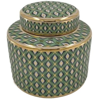 Горщик керамічний з кришкою DOHA, зел/золот, D20x20см Fancy home collection 155-489