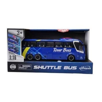 Игрушечная машинка Автобус инерционный с рулем (свет, звук) синий, 1:16 WY1107A