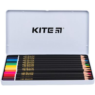 Карандаши цветные трёхгранные, 12 шт., мет. пенал Kite Животные KITE K21-058