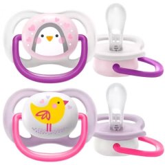 Пустушка ортодонтична Avent Ultra Air Animal для дівчат, від 0 до 6 місяців, 2 шт SCF080/06