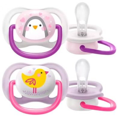 Пустушка ортодонтична Avent Ultra Air Animal для дівчат, від 0 до 6 місяців, 2 шт SCF080/06
