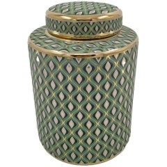 Горщик керамічний з кришкою DOHA, зелений/золотий, діаметр 20 * 27,5 см Fancy home collection 155-490