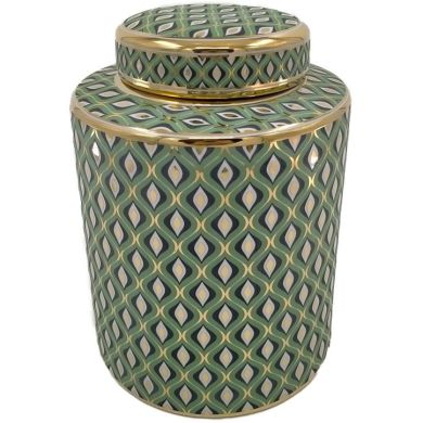 Горщик керамічний з кришкою DOHA, зелений/золотий, діаметр 20 * 27,5 см Fancy home collection 155-490