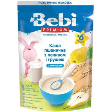 Каша молочная Bebi Пшеничная с печеньем и грушей с 6 месяцев 200 г на основе коровьего молока 8606019654283