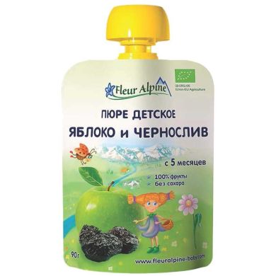 Пюре Fleur Alpine Organic Яблуко-чорнослив з 5 місяців 90 г 5024688001048