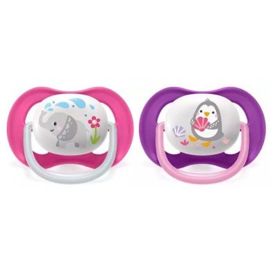 Пустышка ортодонтическая Avent Ultra Air Animal для девочек, от 6 до 18 месяцев, 2 шт SCF080/08