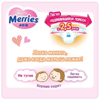 Трусики-подгузники японские детские размер S 4-8 кг/62 шт (SJ) Merries 587714 4901301316073, S