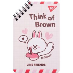 Блокнот YES 95х145 мм, 60 аркушів, подвійна cпіраль Line Friends Think of Brown 151755